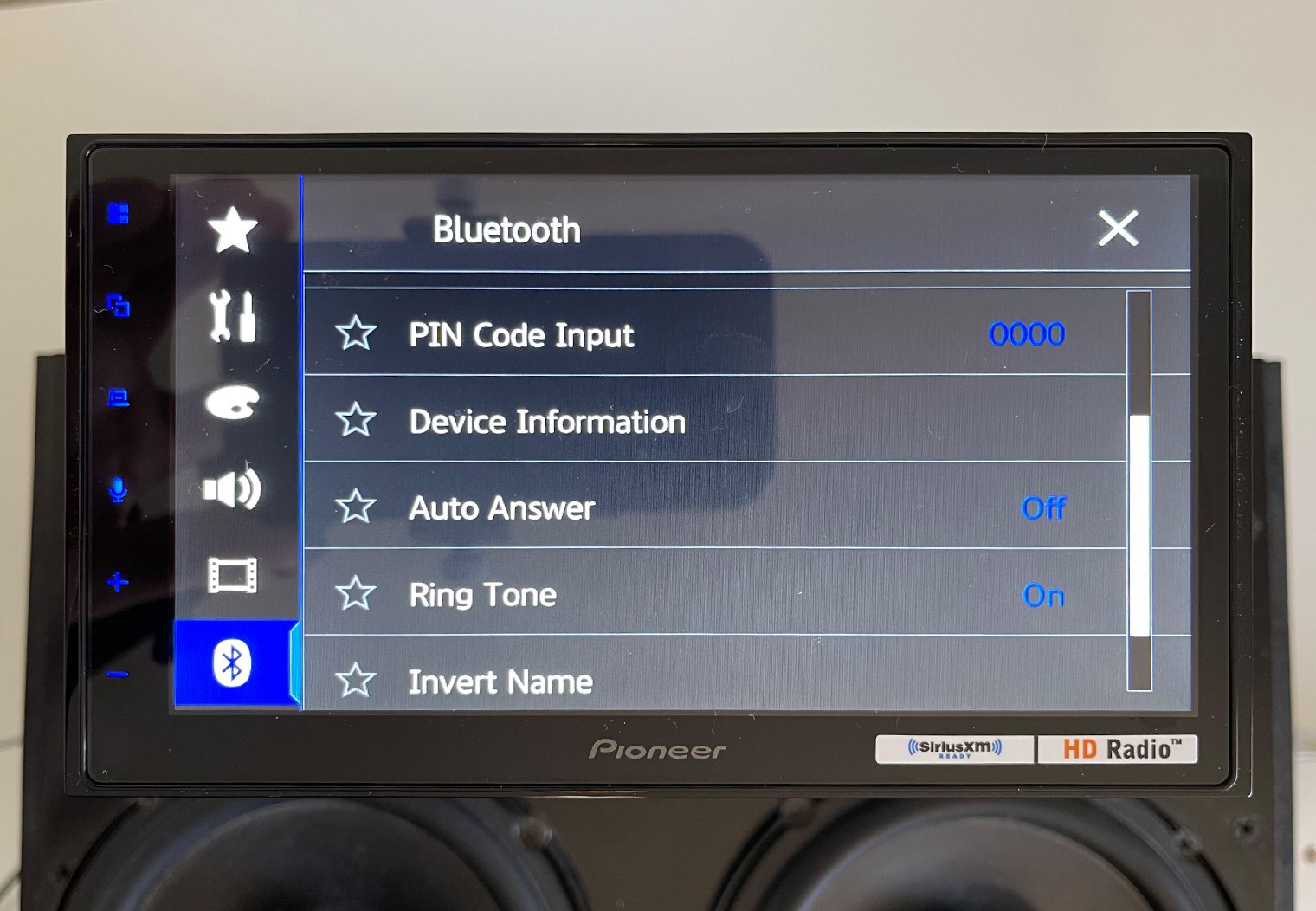 Pioneer DMH-2660NEX Bluetooth Settings