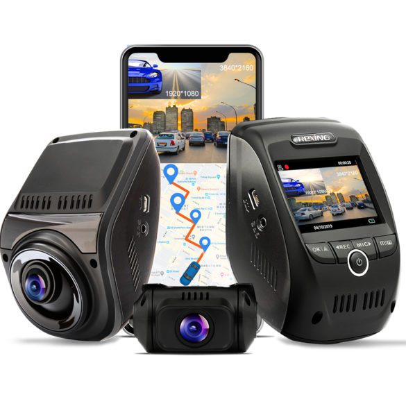 Rexing V1P Max 4k dashboard camera front and rear view and application open on iphone