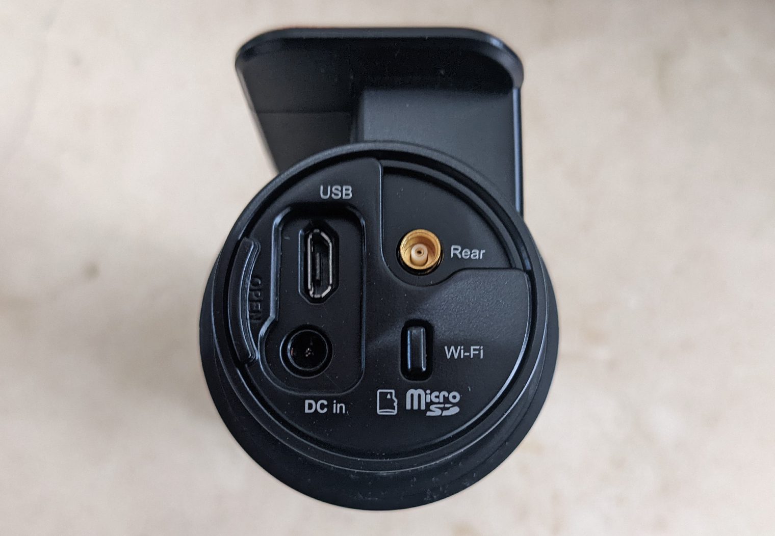 BlackVue DR900X Ports on the side of the dash camera