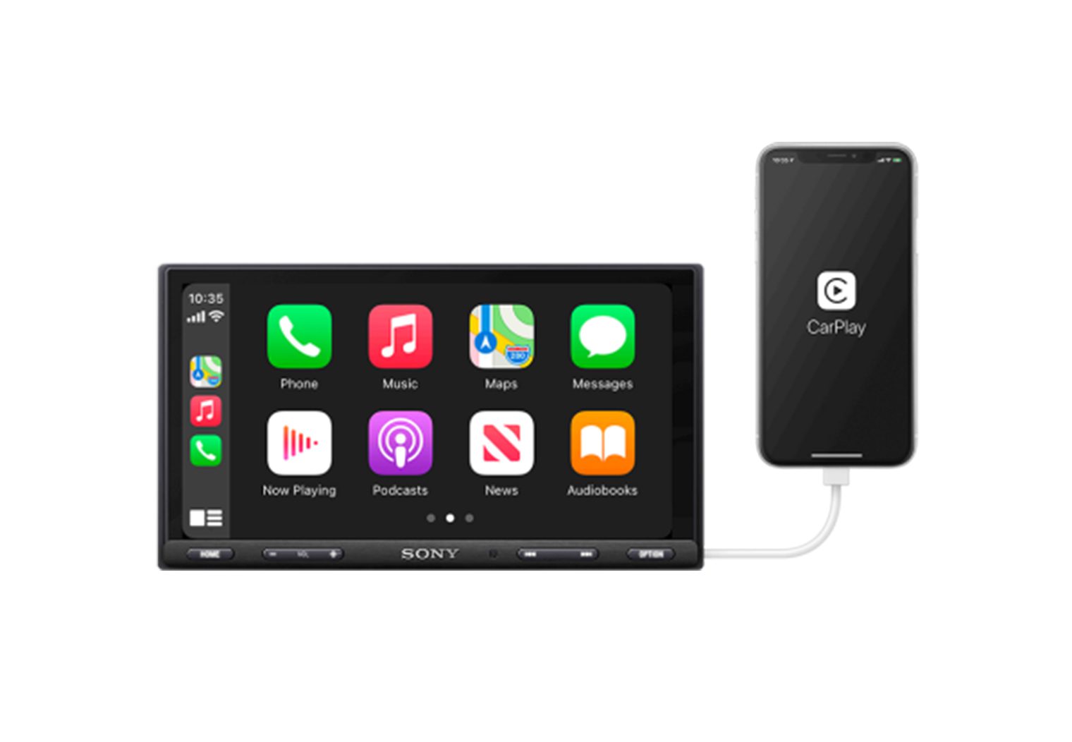 Sony XAV-AX5600 with apple carplay icons on screen