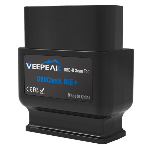 VeePeak OBD2Check BLE+ angle view of OBDII plug in scanner reader