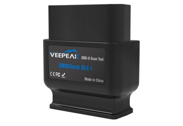 VeePeak OBD2Check BLE+ angle view of OBDII plug in scanner reader
