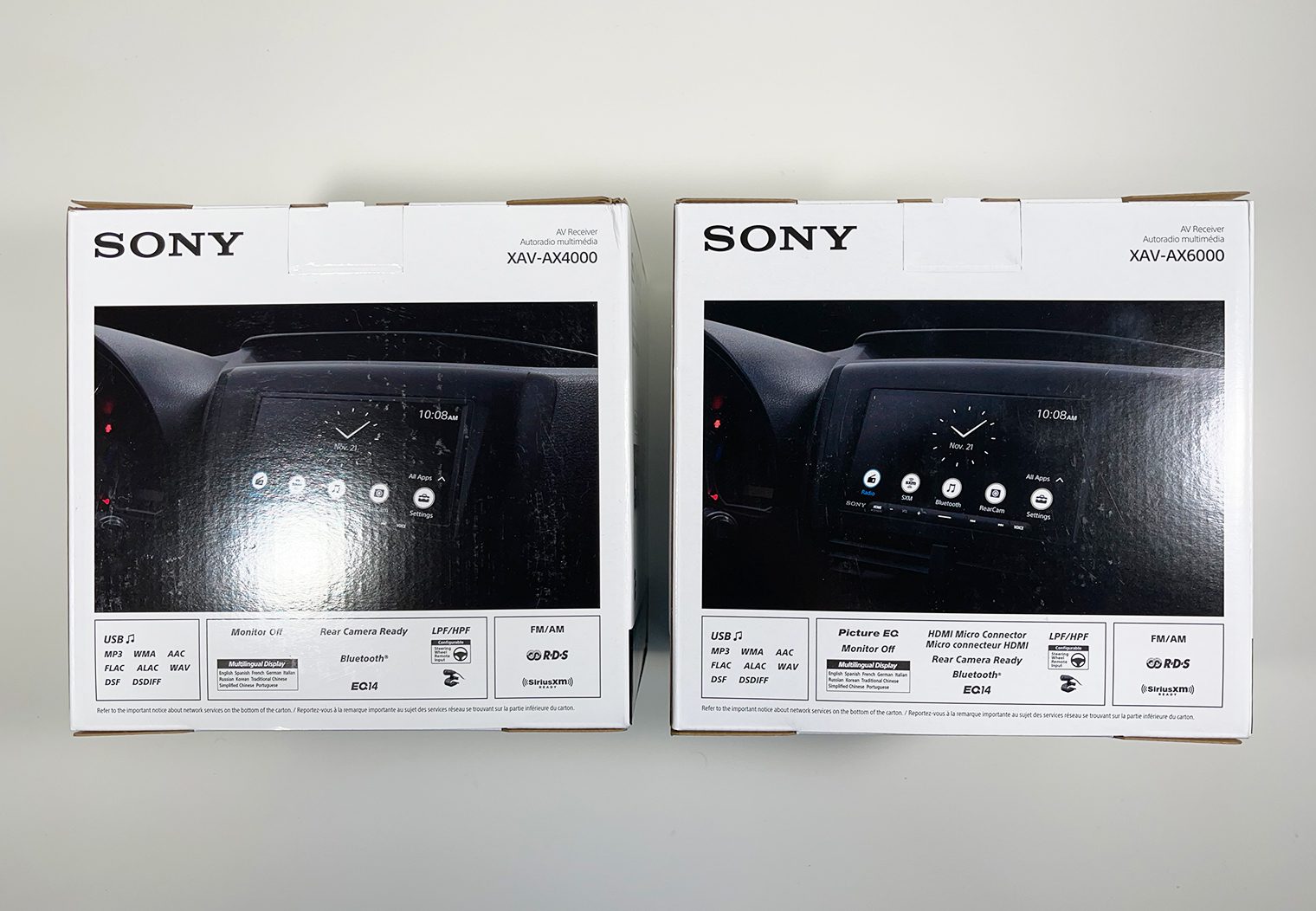 Sony XAV-AX4000 vs XAV-AX6000 boxes rear