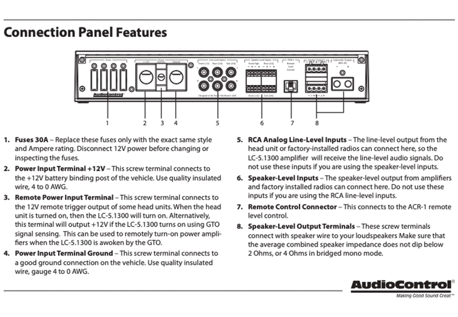 AudioControl LC-5.1300 Connection Panel Manual