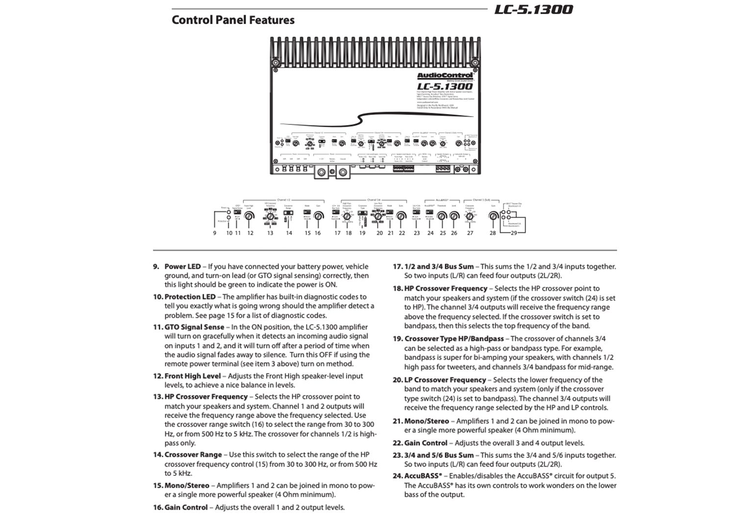 AudioControl LC-5.1300 Control Panel Features
