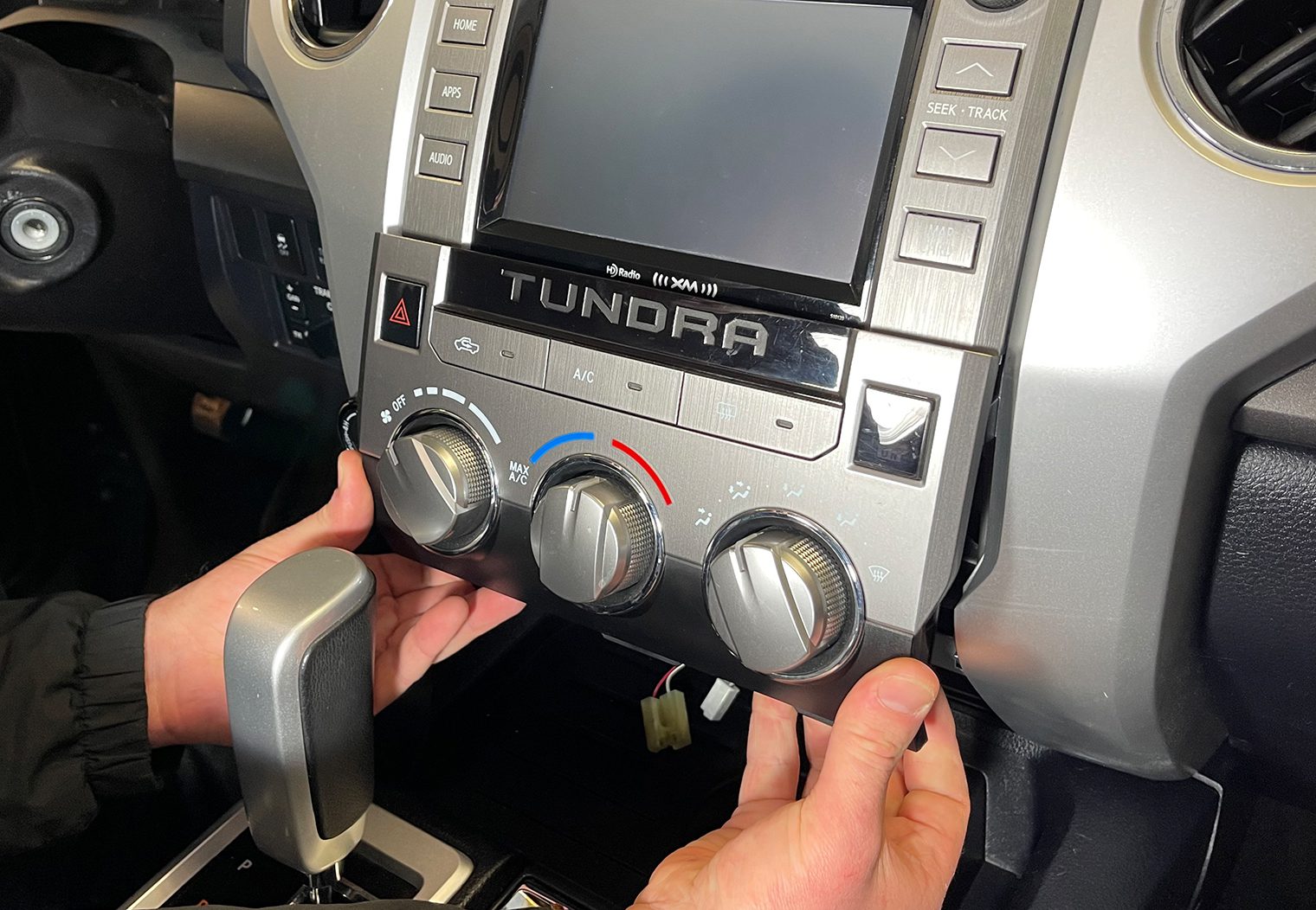 Uninstalling OEM Head Unit 2014-2021 Toyota Tundra climate panel removal 