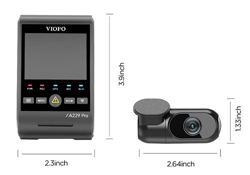 VIOFO A229 Pro size for front and rear camera