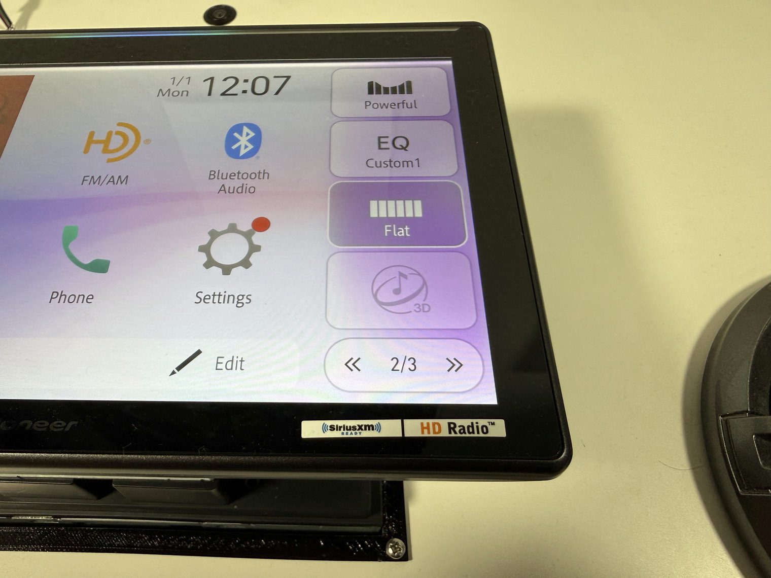 Close-up of the Pioneer DMH-WT8000NEX home screen quick keys with the 3D key greyed out