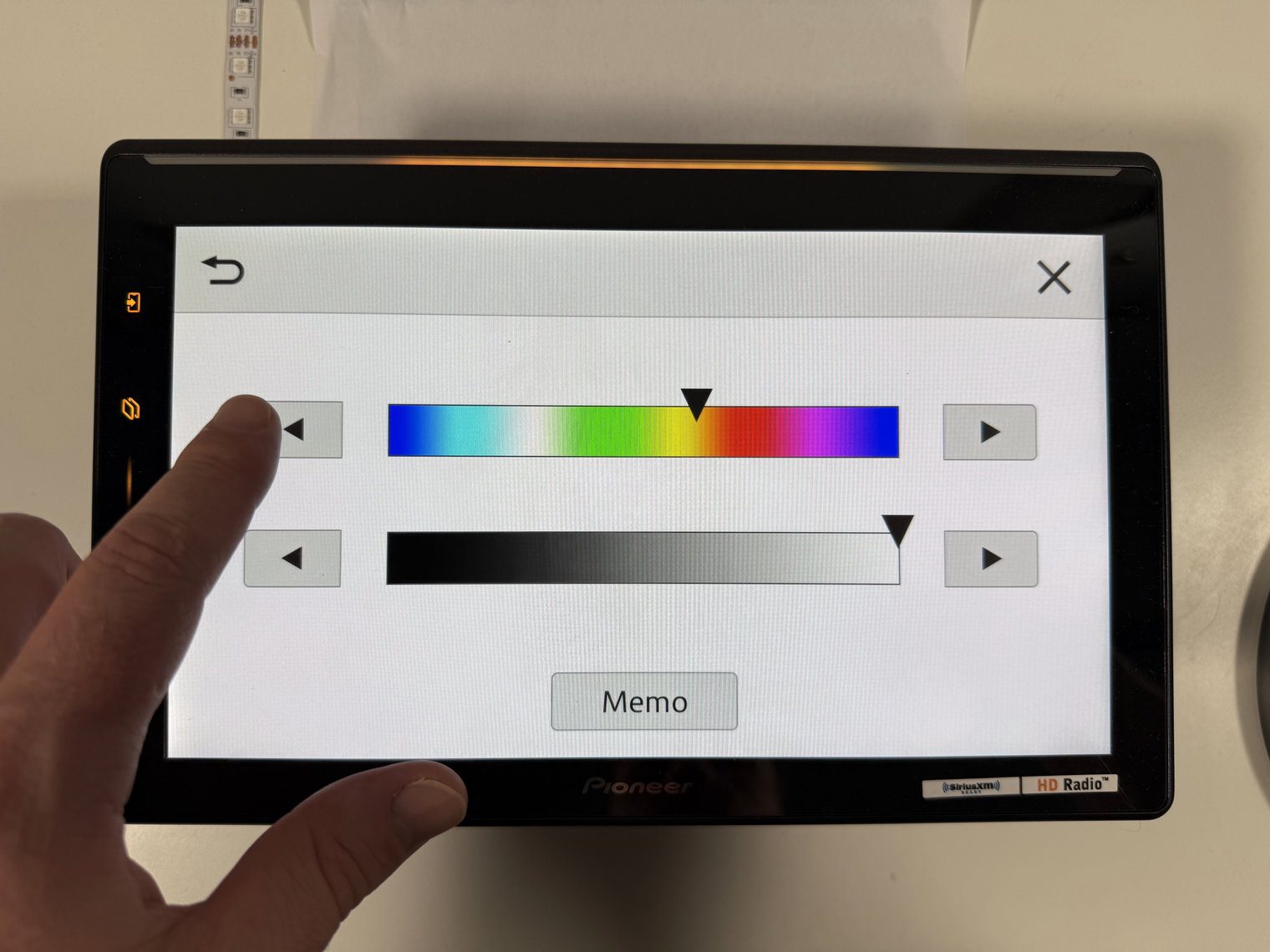 Pioneer DMH-WT8000NEX custom illumination color screen with a spectrum slider, keys and Luminous Bar lit amber