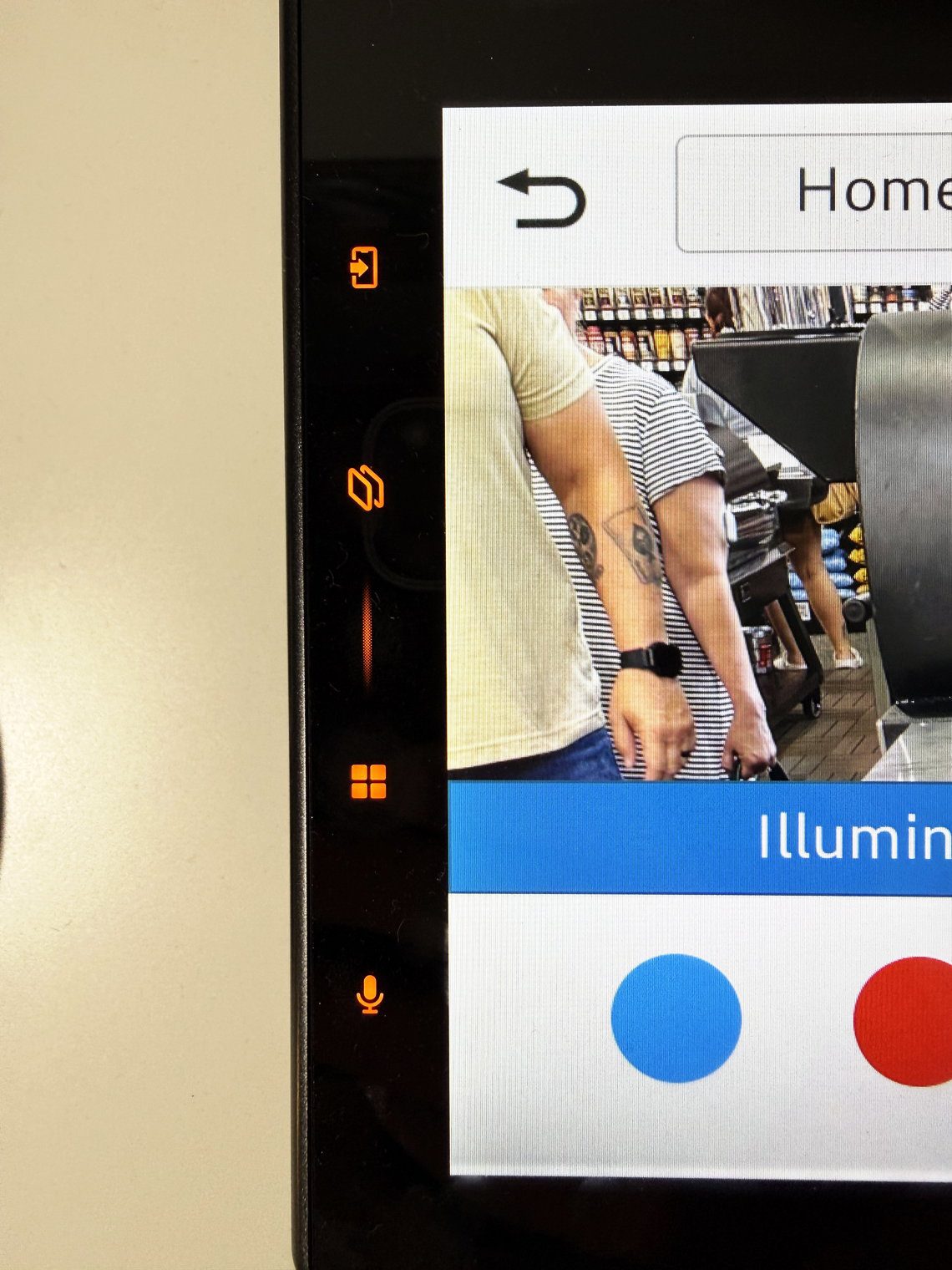 Pioneer DMH-WT8000NEX left-edge touch keys lit orange-amber on the illumination color screen