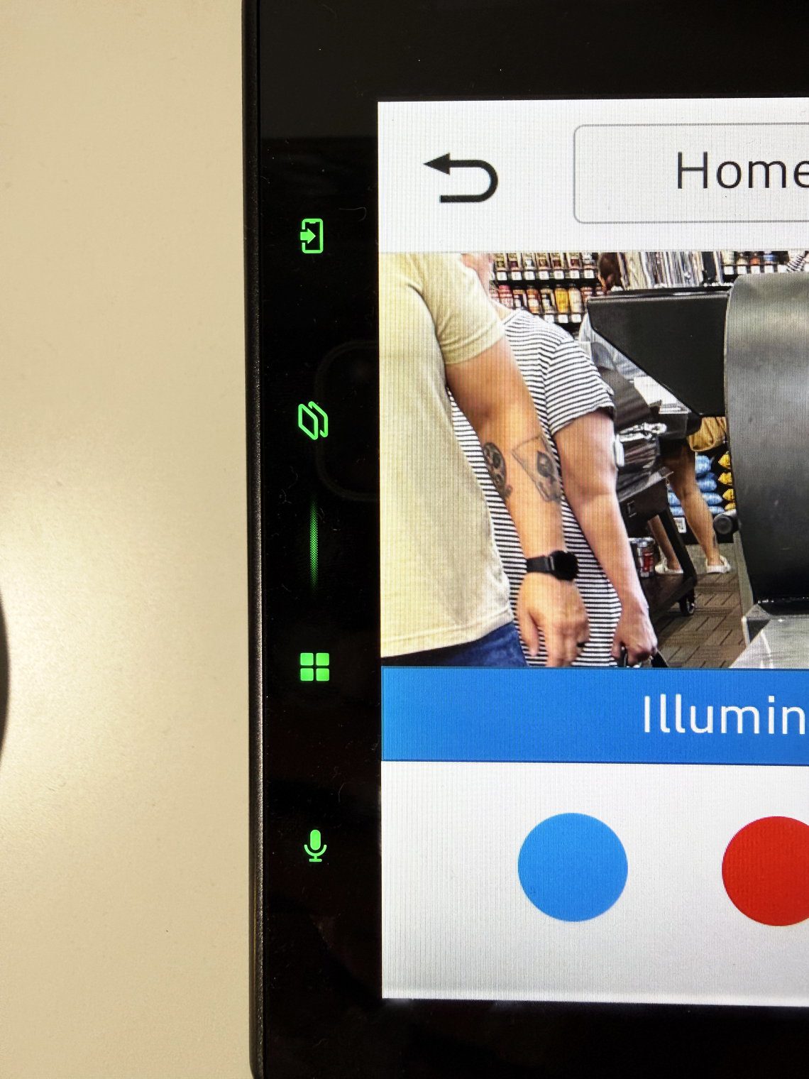 Pioneer DMH-WT8000NEX left-edge touch keys lit green on the illumination color screen