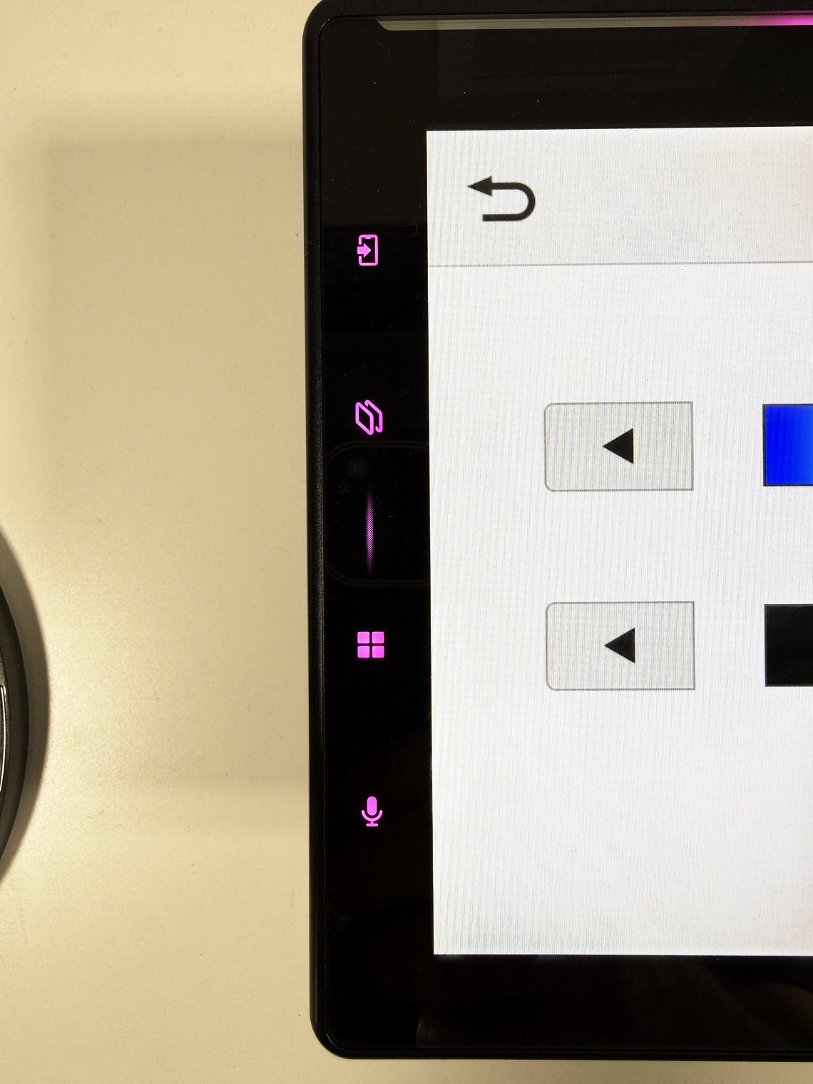 Pioneer DMH-WT8000NEX touch keys and the top bezel lit pink on the custom illumination color screen