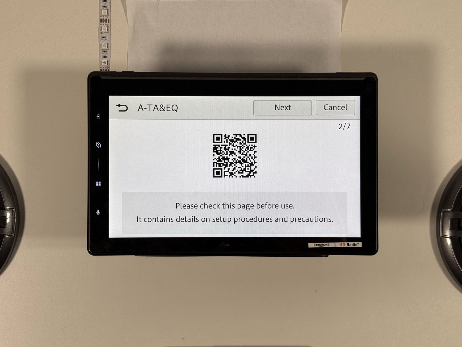 Pioneer DMH-WT8000NEX A-TA&EQ wizard page 2 of 7 with a QR code for setup procedures and precautions