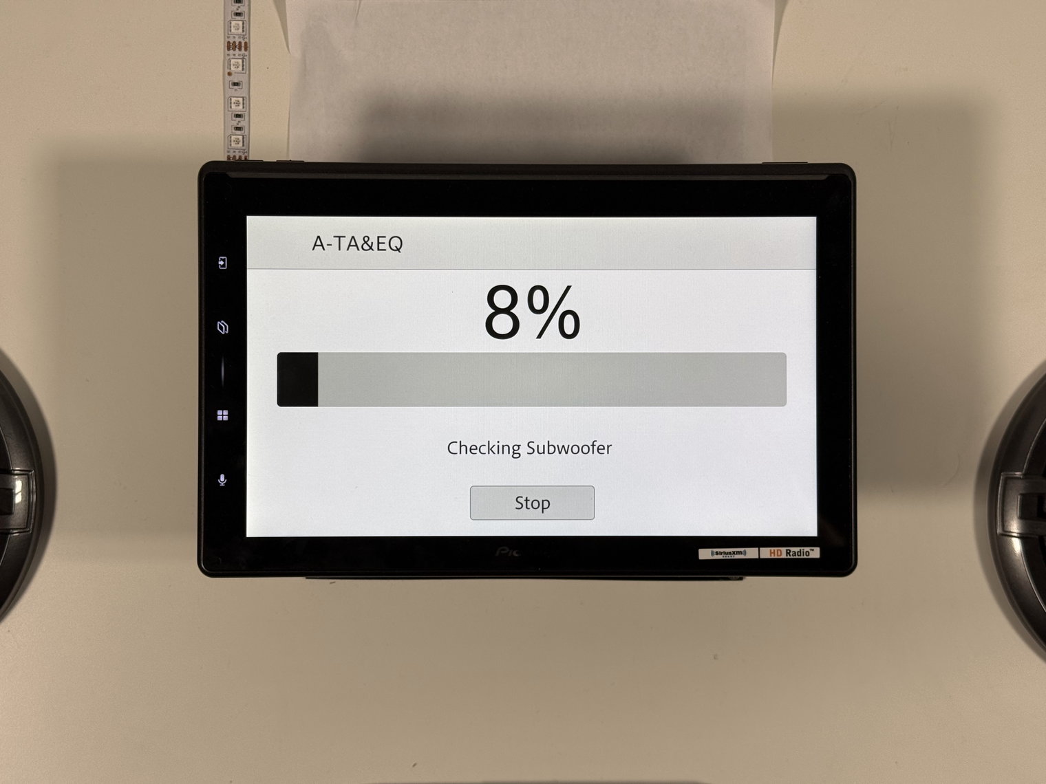 Pioneer DMH-WT8000NEX A-TA&EQ measurement at 8 percent, checking the subwoofer