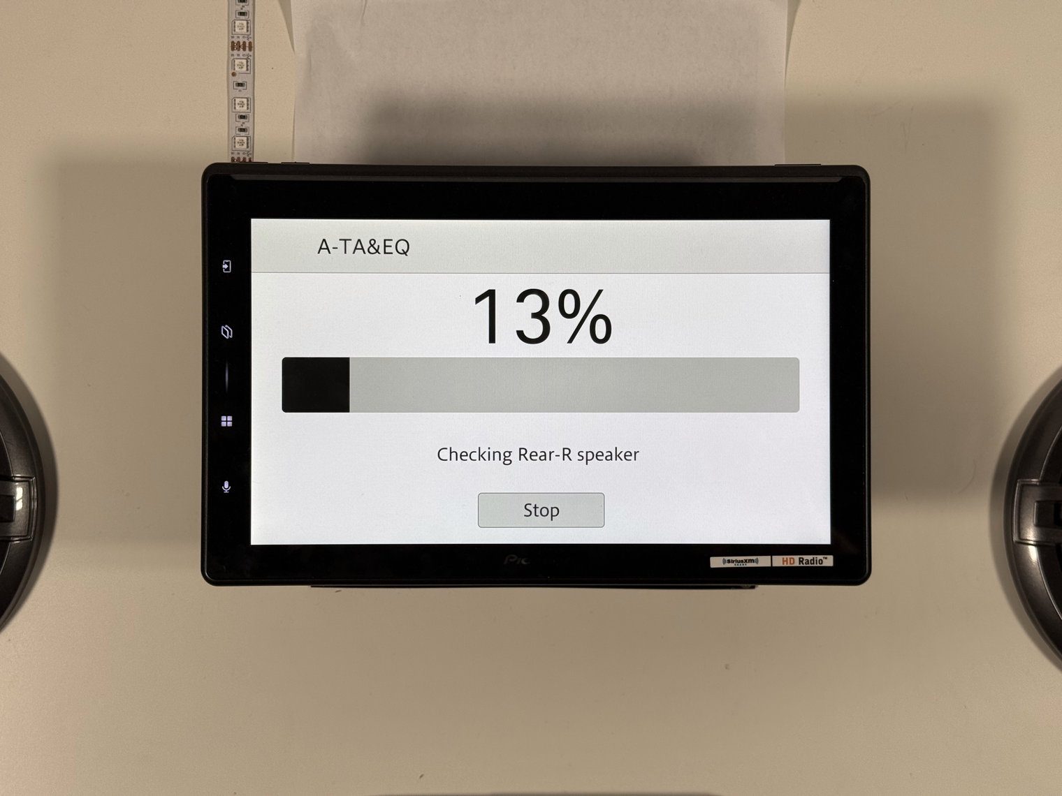 Pioneer DMH-WT8000NEX A-TA&EQ measurement at 13 percent, checking the rear right speaker