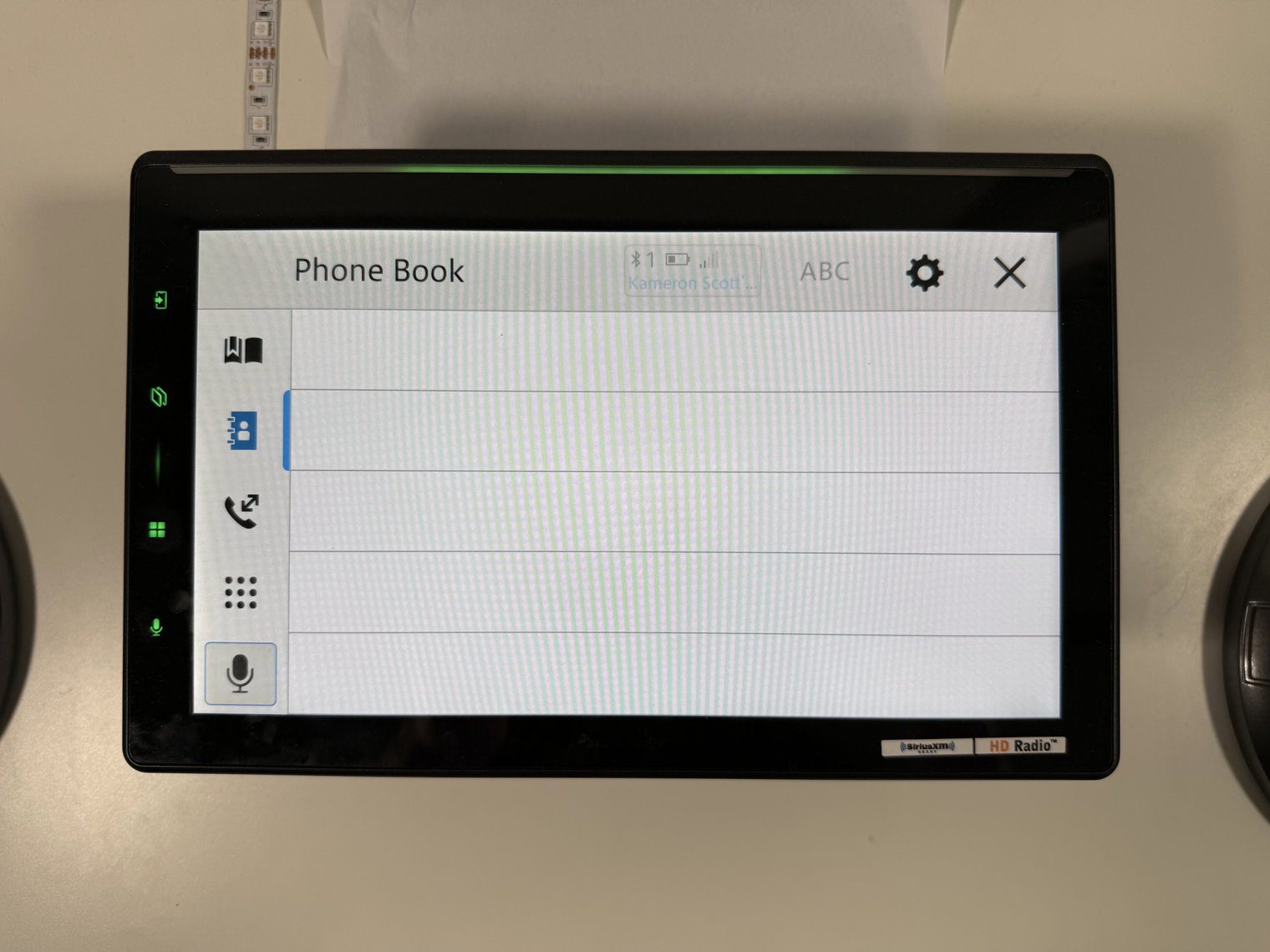 Pioneer DMH-WT8000NEX Bluetooth phone screen open to the Phone Book tab, with the contact list empty