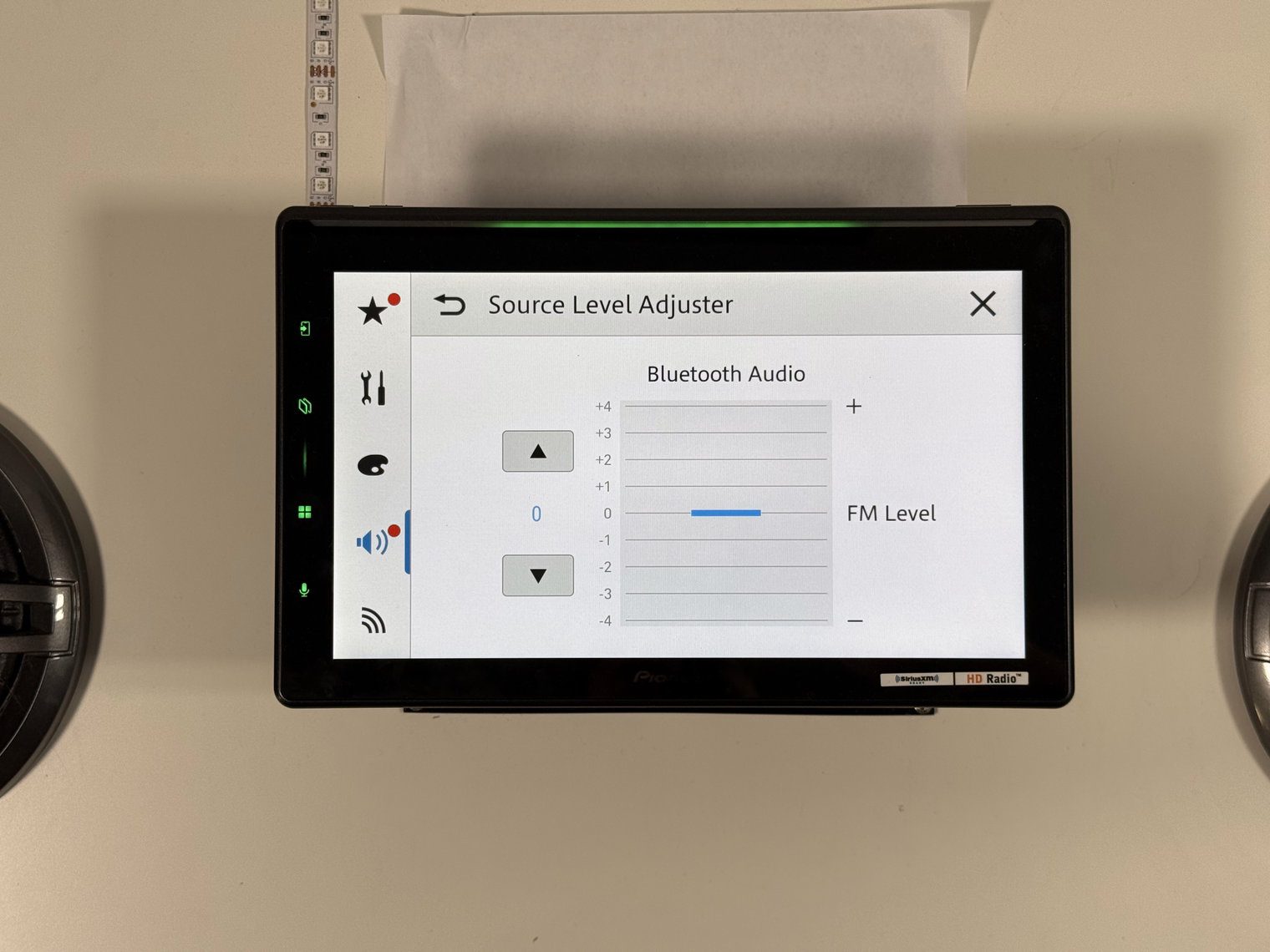 Pioneer DMH-WT8000NEX Source Level Adjuster setting the Bluetooth Audio level against FM