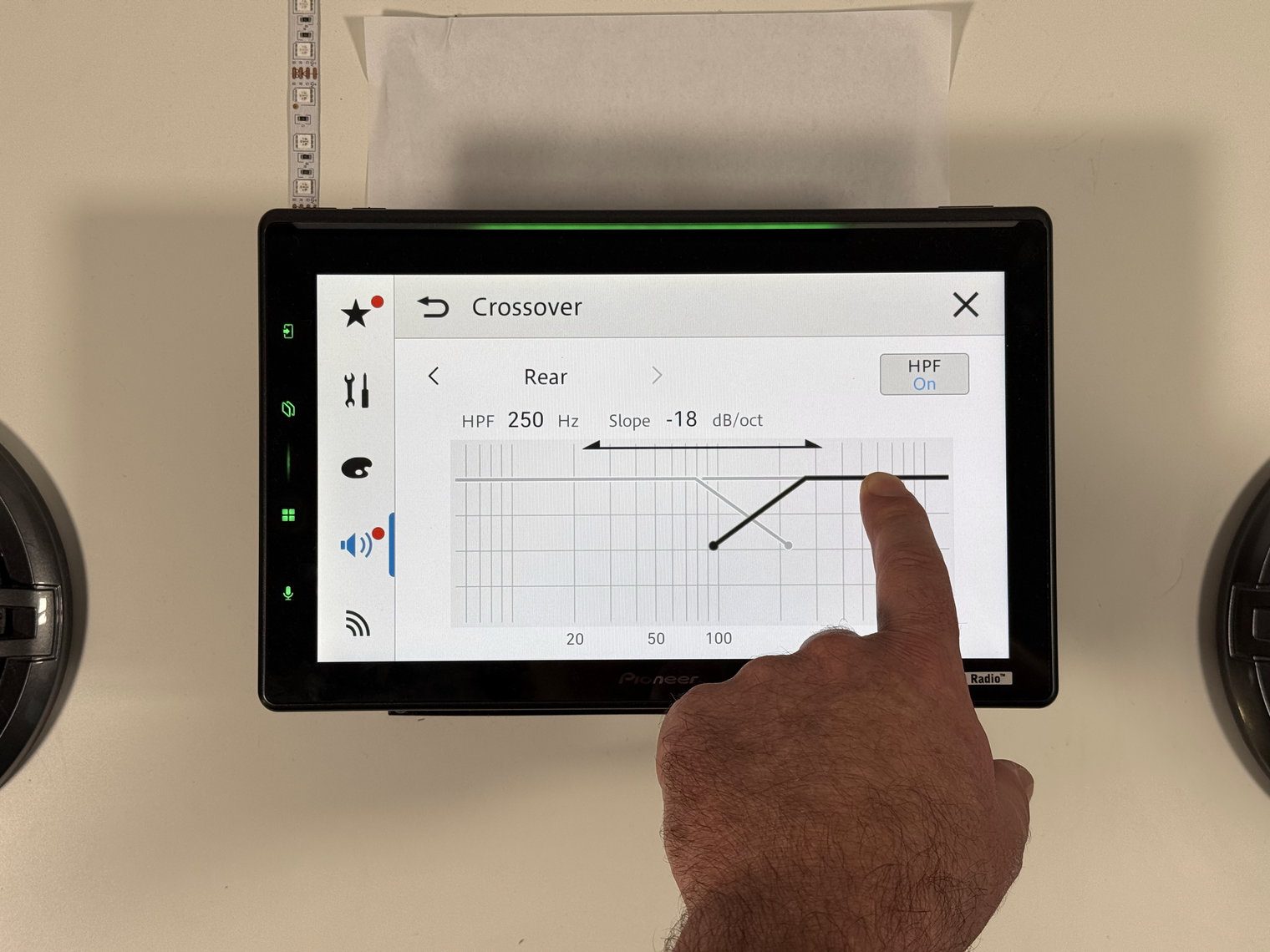 Pioneer DMH-WT8000NEX rear high-pass crossover moved up to 250 Hz at -18 dB/oct
